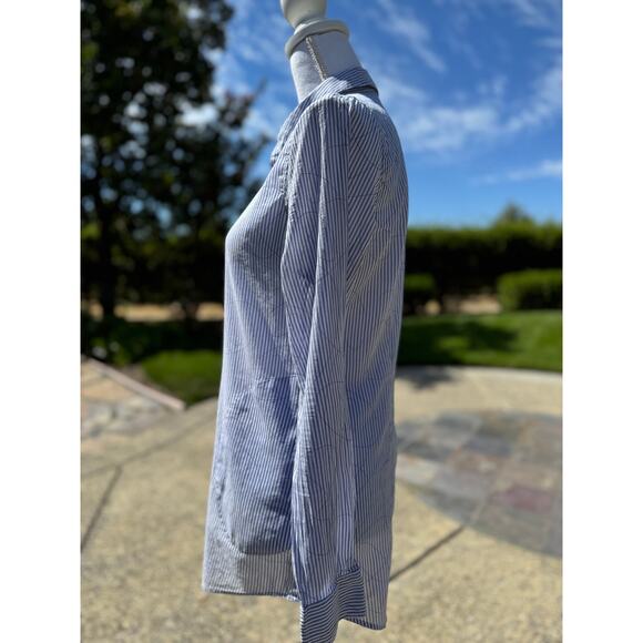 MSRP $245 Women’s Theory Pinstriped Cotton & Silk Button-down w/ Pockets Size M - Picture 7 of 9